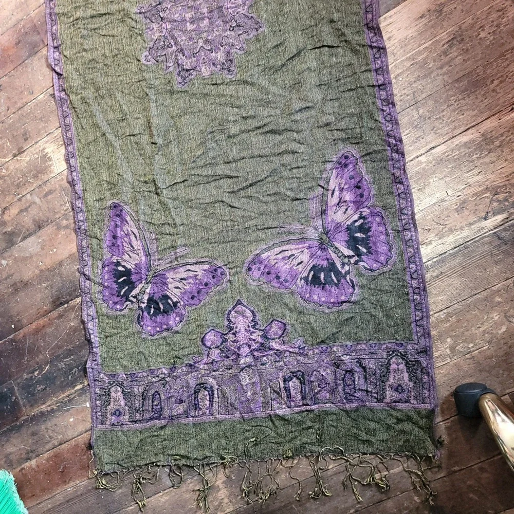 Bohemian Scarf Bundle Rust Orange Pleated Woven & Purple Butterfly Wrap Lot‎ 2pc